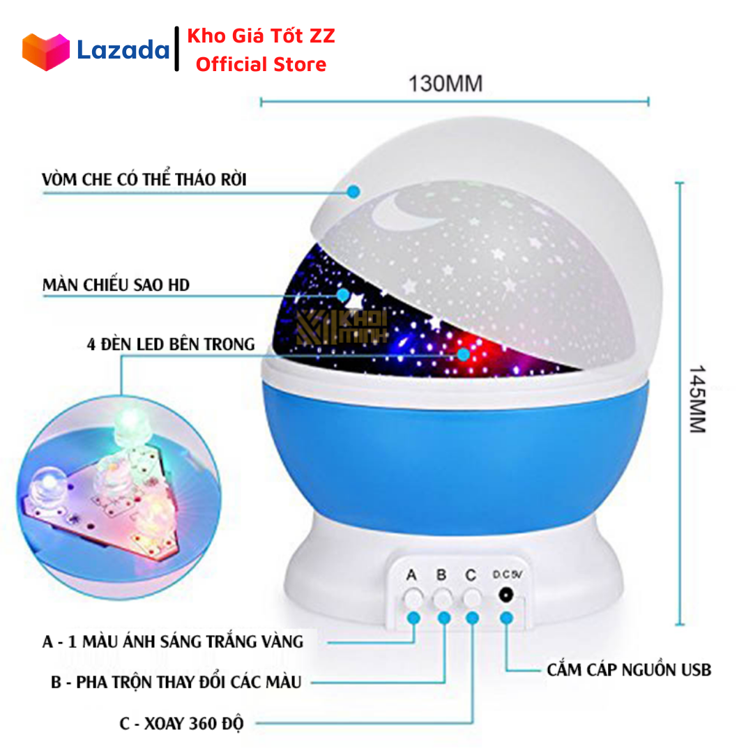 Đèn chiếu sao tự xoay 360 độ Star Master - Đèn chiếu vũ trụ - Đèn chiếu hình 3D