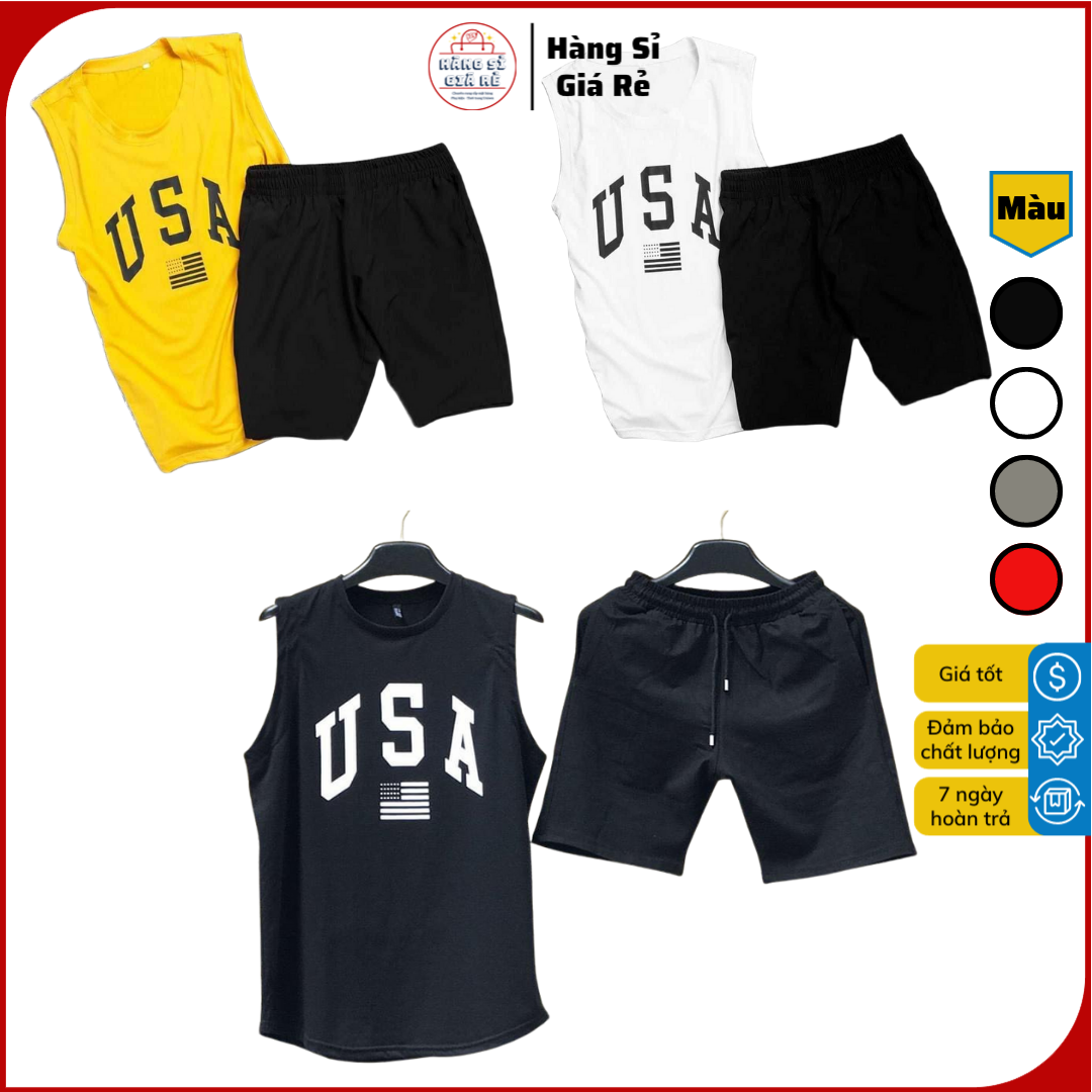 Giá Sỉ ⚡️Siêu Phẩm⚡️ Set Bộ Thể Thao Quần Áo Nam, Đồ bộ thể thao nam Ba lổ USA, sét quần áo mặc nhà Tập Gym VẢI LƯỚI MÈ
