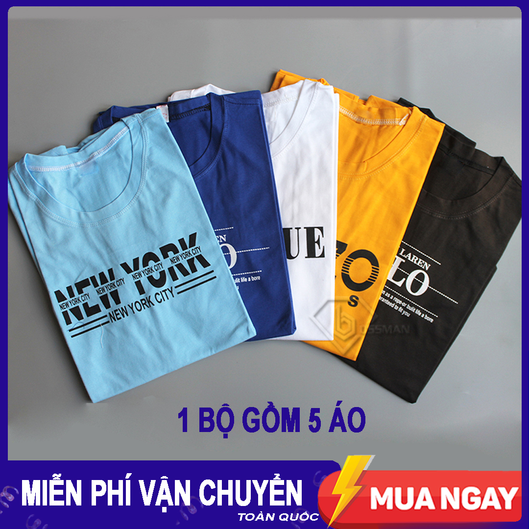 Bộ 5 áo thun nam cotton BM06 màu ngẫu nhiên, chất liệu thun cotton, thiết kế thời trang, mặc khi đi học, đi làm