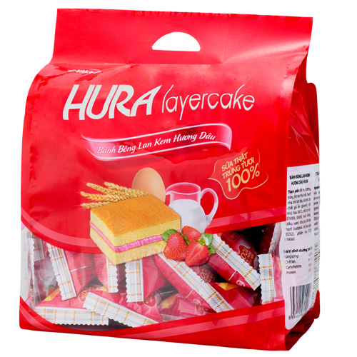 Bánh bông lan cắt Hura Layer Cake 360g Bibica - Béo ngậy mềm mịn chất lượng (Túi 24 gói x 15g)