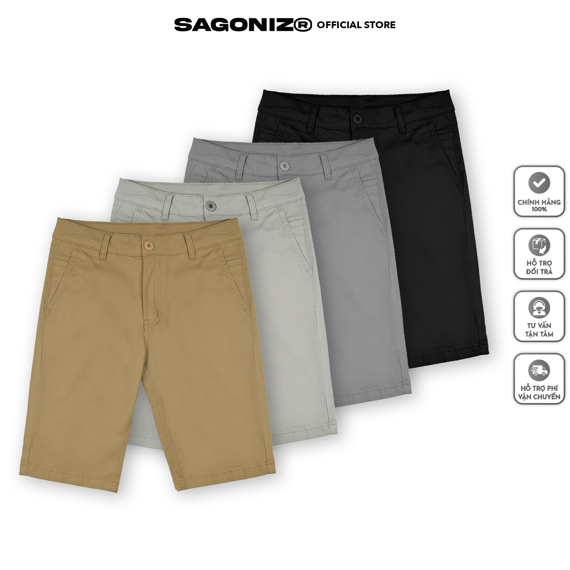 Quần short nam kaki SAGONIZ® chất kiệu vải dày dặn, co giãn thấm hút mồ hôi