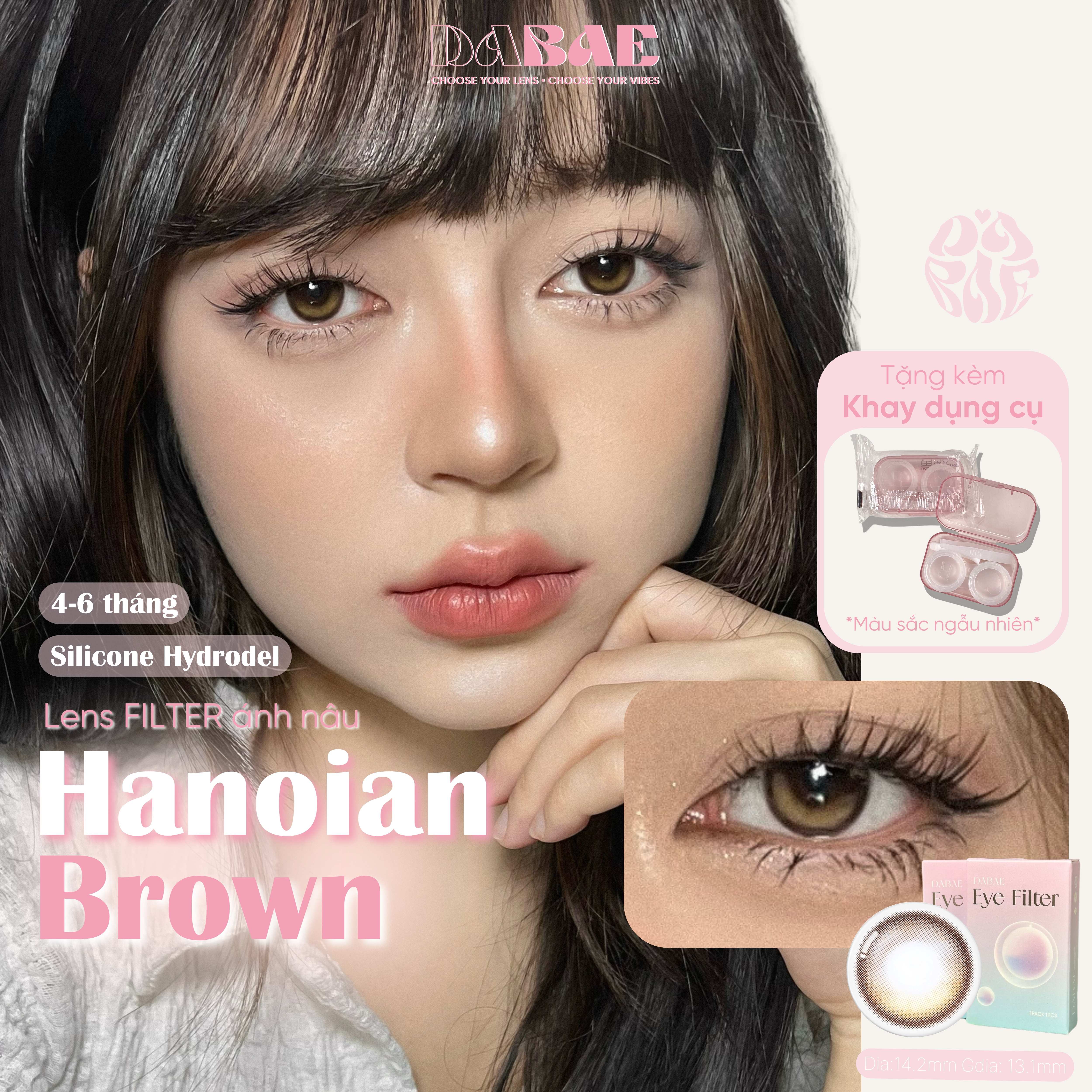 Lens cận màu nâu ombre hiệu ứng filter kính áp tròng Hàn Quốc hãng DABAE