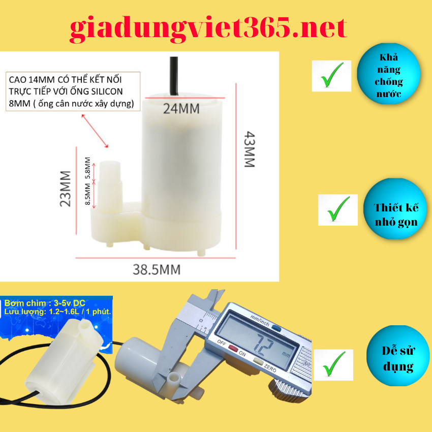 Máy bơm chìm mini 3-5v dc - bơm mini hồ cá