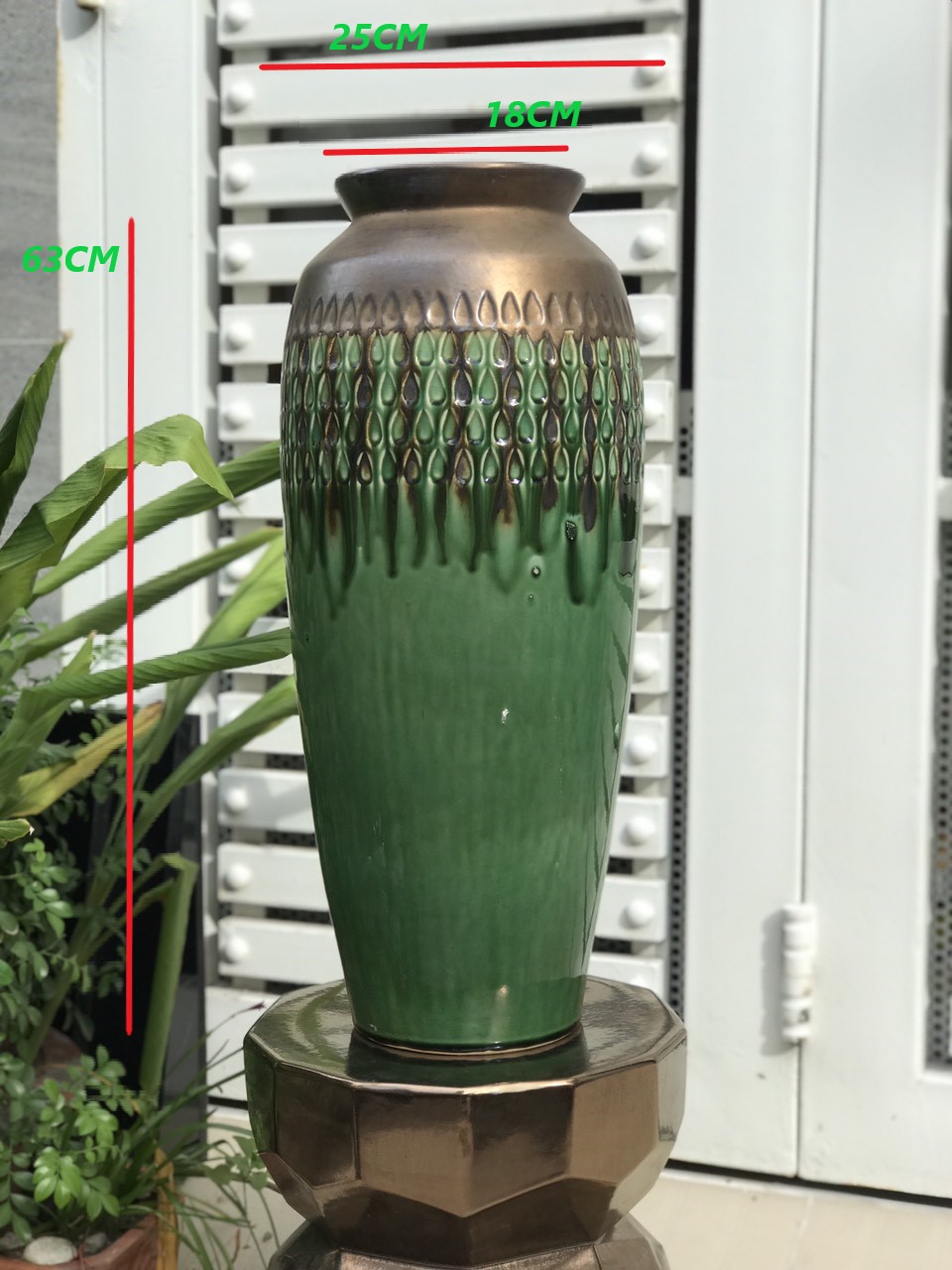Bình bông gốm sứ men xanh xuất khẩu, gốm mỹ nghệ nam bộ, cao 63cm cắm hoa trang trí decor