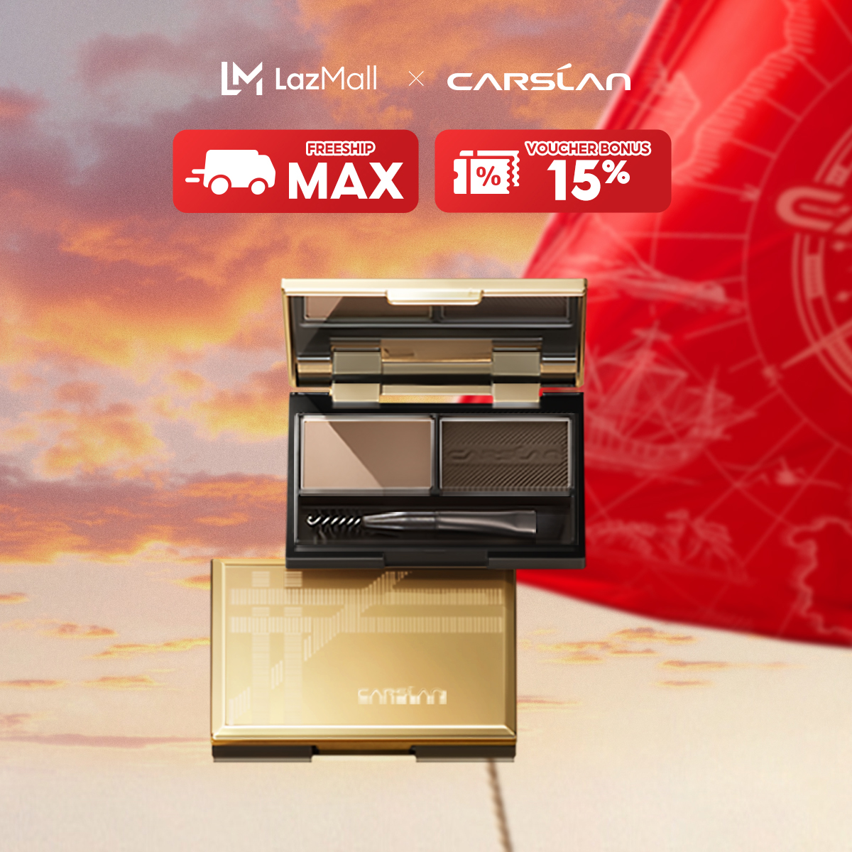 Phấn kẻ mày Carslan 2 Màu Lông Mày Bảng Hình Dạng Với Cọ Spoolie Bảng Bột Lông Mày Bộ Trang Điểm Nữ 3G