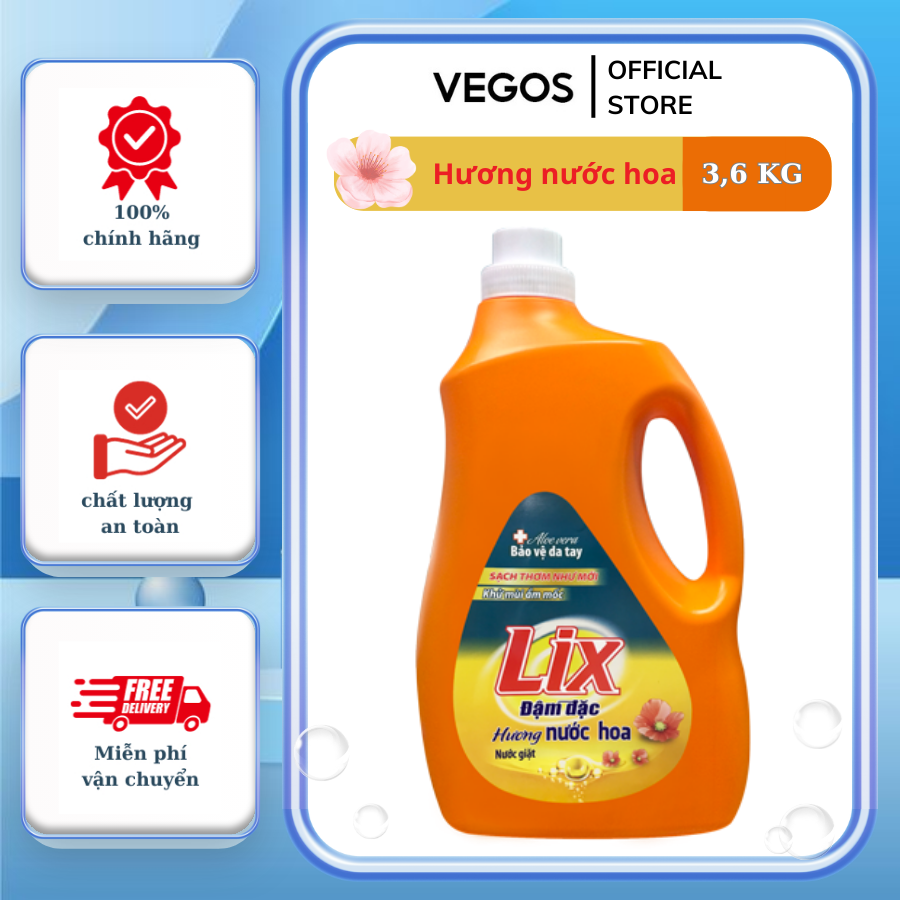 Nước giặt Lix đậm đặc hương nước hoa chai 3.6kg - Sạch Thơm Như Mới - NGH10