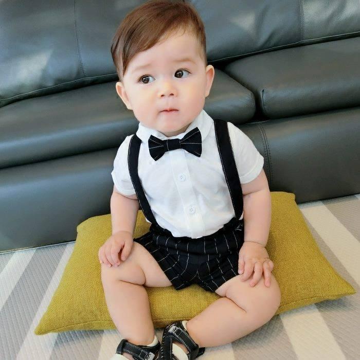 Yếm Hàn quốc kèm áo sơ mi cho bé trai 6-16kg - Màu đen - Cho bé từ 6 tháng đến 4 tuổi - Yếm bảnh bao, công tử, sang chảnh