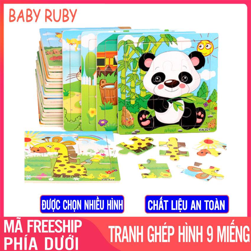 Đồ Chơi Tranh Ghép Hình Gỗ - 9 miếng ghép, hình động vật, phương tiện, gỗ cao cấp, 14x14cm - Đồ chơi gỗ, tranh ghép gỗ 9 miếng, tranh ghép gỗ cho bé, tranh gỗ ghép hình, tranh ghép bằng gỗ, bộ tranh ghép hình bằng gỗ - Baby Ruby