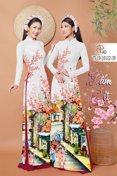 [HCM]Vải Áo Dài Nguyên Bộ Tằm Ý Phong Cảnh Hoa Mai Đào & Làng Quê