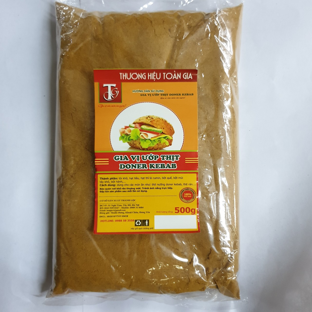 Gia vị ướp thịt Doner Kebab gói 500gr - bí quyết ướp thịt kẹp bánh mỳ Thổ Nhĩ Kỳ thơm ngon, chuẩn vị