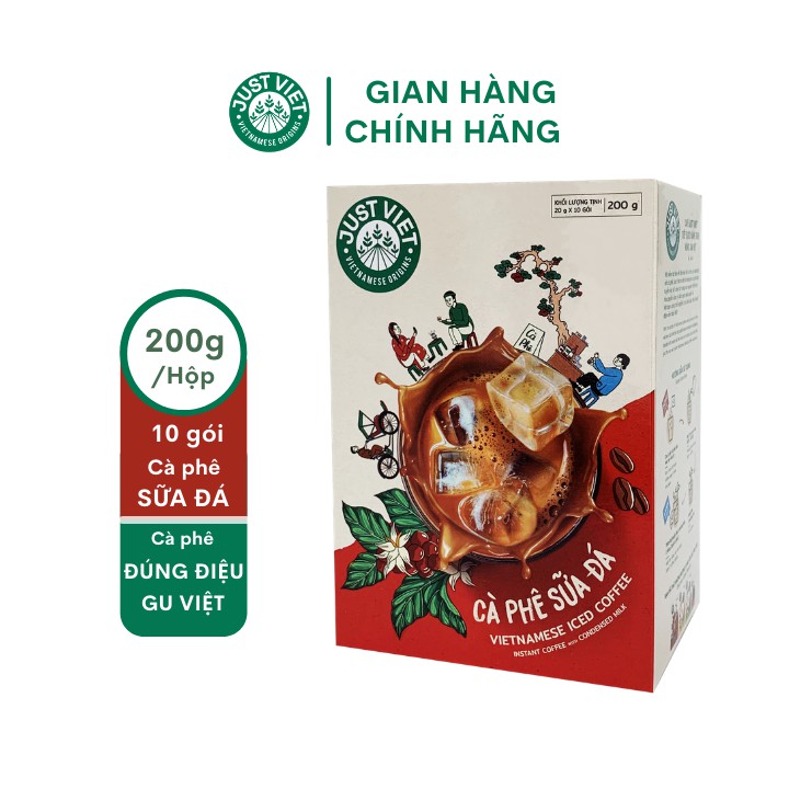 Hộp 10 Gói Cà Phê Sữa Đá Just Việt - Hộp 10 gói x 20g - Đúng Điệu Gu Việt - Sánh Đậm Tự Nhiên