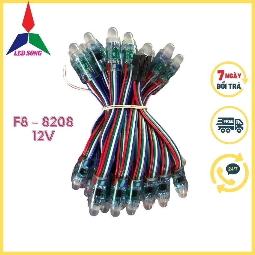 Led full màu 8208 12v tự nháy dây 50 bóng