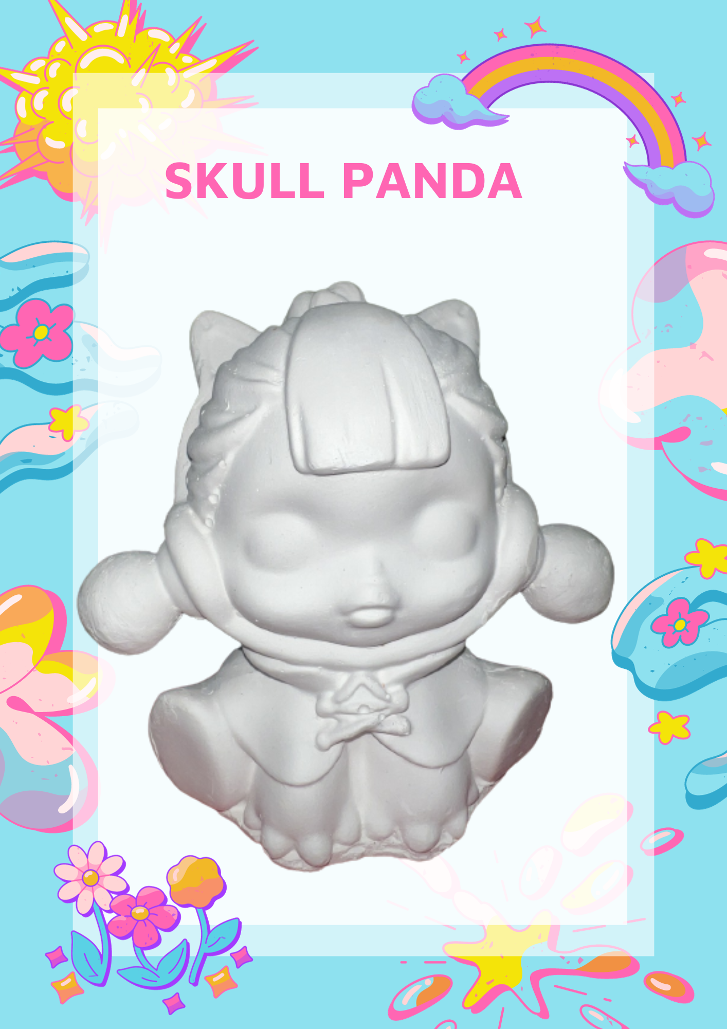 Tượng Skull Panda tết tóc tặng 1 tượng mini. Không màu hoặc Kèm theo màu Acrylic