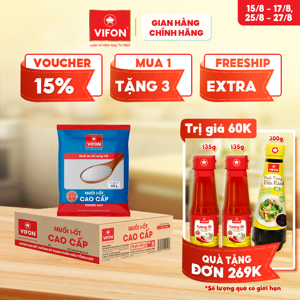 -thùng 24 gói muối tinh/ i- ốt cao cấp vifon 450g/gói