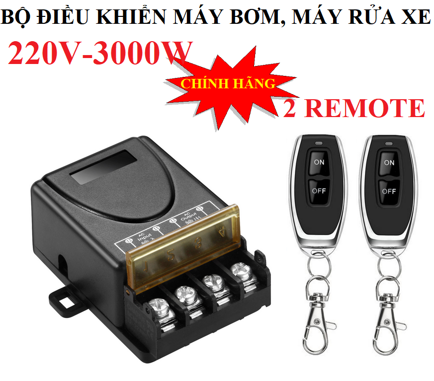 Bộ công tắc điều khiển từ xa không dây công suất lớn 220V 30A khoảng cách 100 mét sóng RF 433Mhz xuyên tường bật tắt máy bơm nước máy rửa xe...CÓ CHỨC NĂNG HỌC LỆNH cong tac dieu khien tu xa o cam dieu khien tu xa