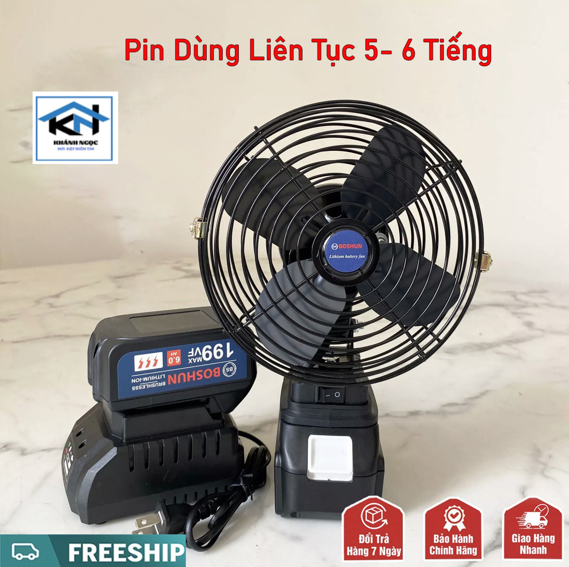 Quạt sạc điện, tích điện boshun quạt chạy pin 10 cell chân pin makita phổ thông.