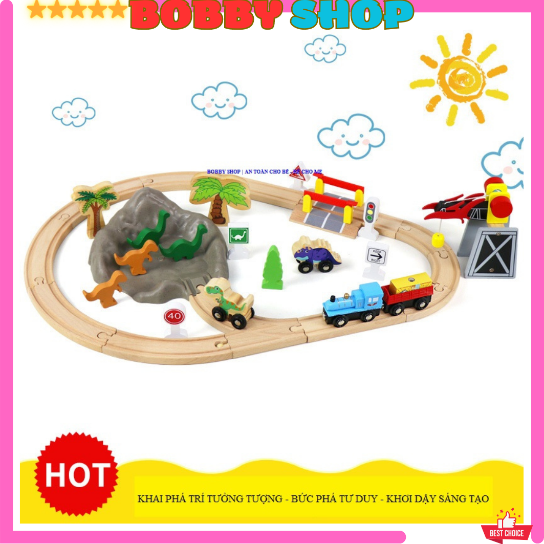 Wooden Train railway toys, food train to Dinosaur Park
