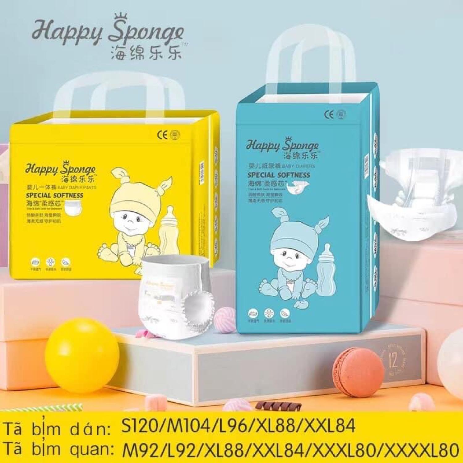 1 bịch bỉm happy sponge s60/m52/l48/m48/l48/xl44/2xl42/3xl40/4xl40