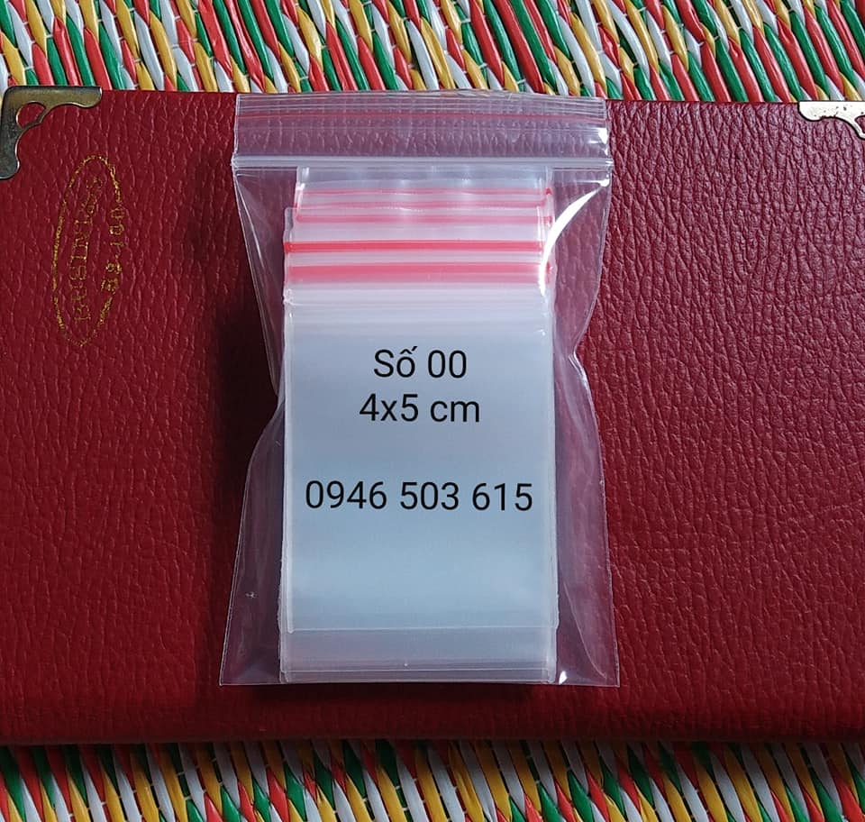 100 cái túi zip miết mép viền đỏ trong suốt size nhỏ số 00, kt 4x5 cm giá 15k/100 cái