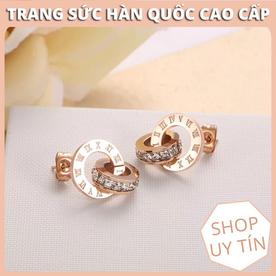 Bông tai nữ, hoa tai titan 2 mặt tròn lồng nhau