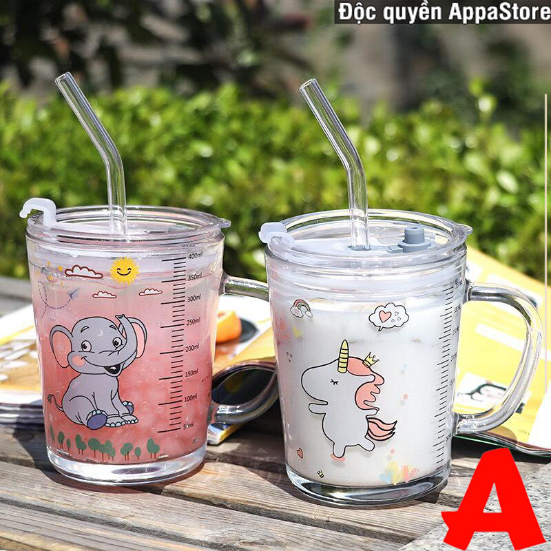 CÓ ỐNG HÚT - Cốc pha sữa Thủy Tinh chia vạch siêu tiện lợi- ly pha sữa chia ml - Shop giao hình ngẫu nhiê