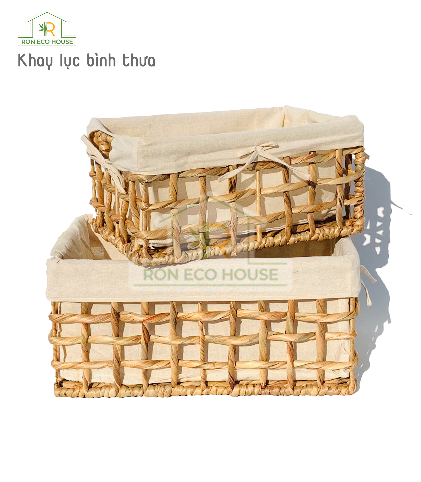 Khay lục bình chữ nhật đan thưa đựng đồ tặng kèm vải lót size trung - the greenmart vietnam
