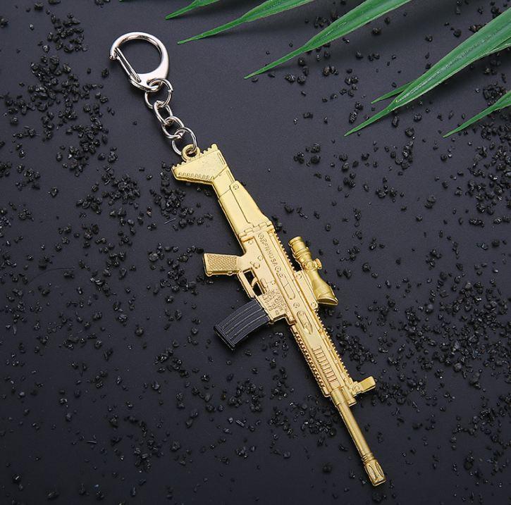 Móc Khóa Scar-L Gold Game PUBG - Mô Hình Trưng Bầy Thép Size 12Cm