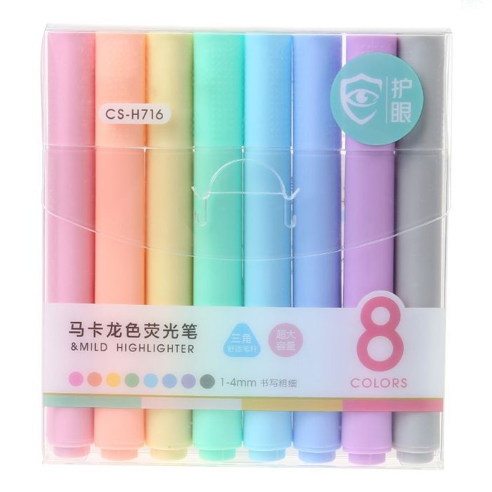 Vĩ 8 bút dạ quang highlighter pastel chosch - h716 - nhiều màu sắc