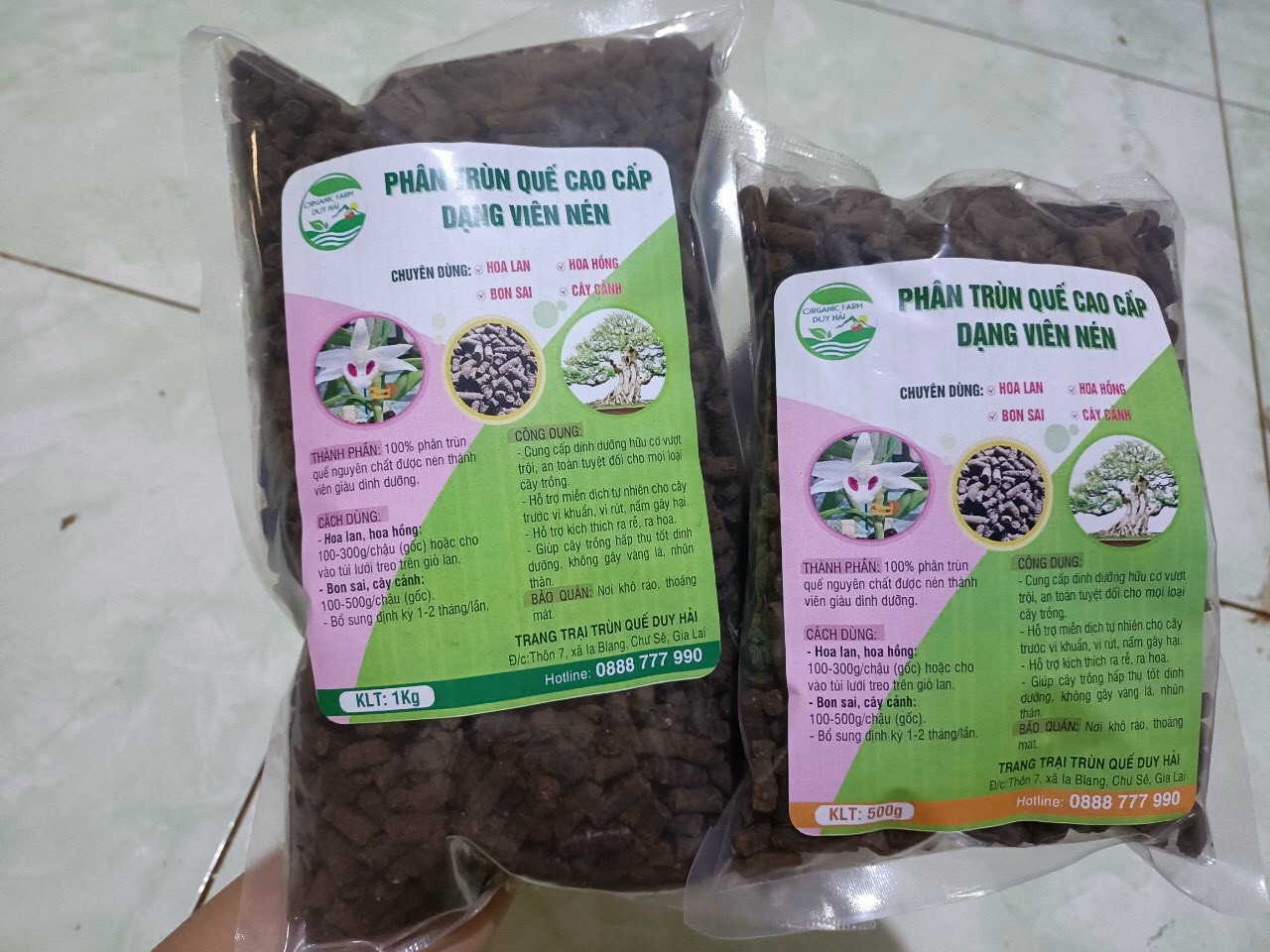 Viên nén phân bón hữu cơ trùn quế cao cấp giàu dinh dưỡng, gói 1kg