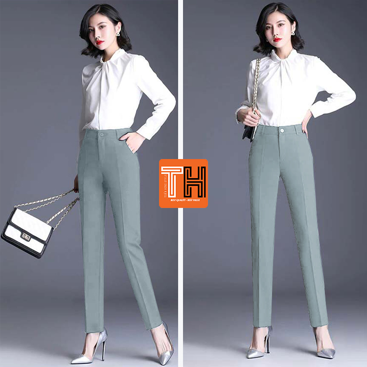 Quần tây công sở nữ kiểu mới ống đứng màu xám xanh đậu sang trọng tươi tắn