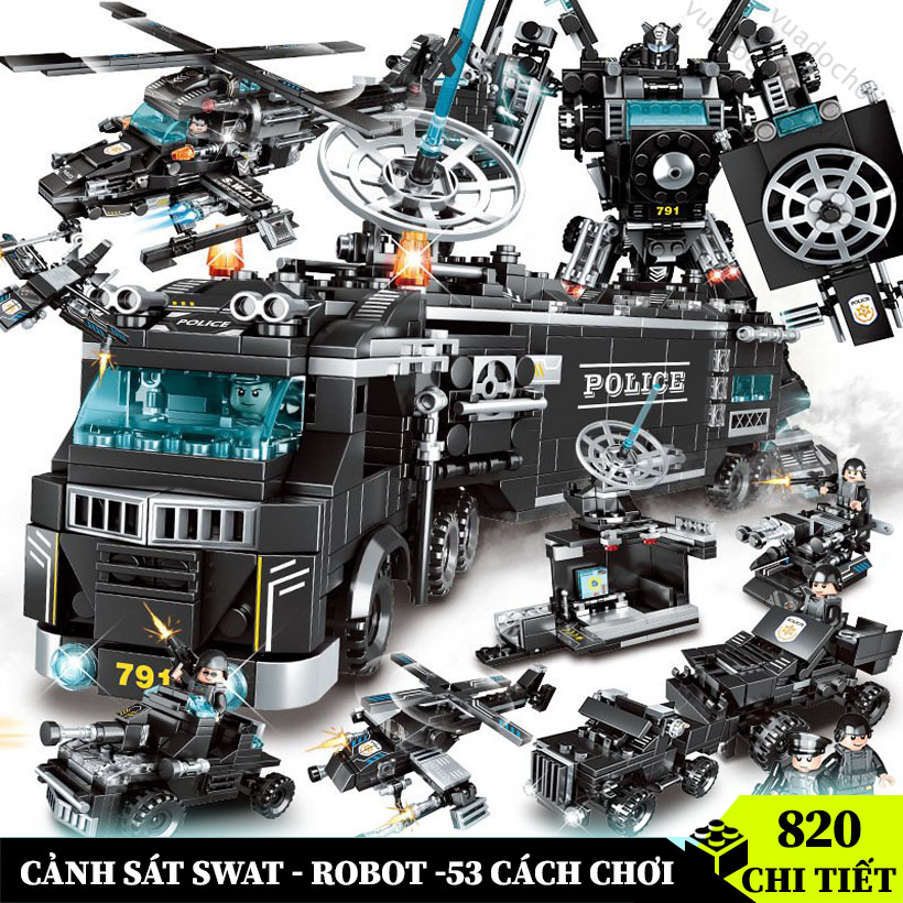 Đồ chơi lắp ráp cảnh sát 820 chi tiết mô hình máy bay mô hình robot