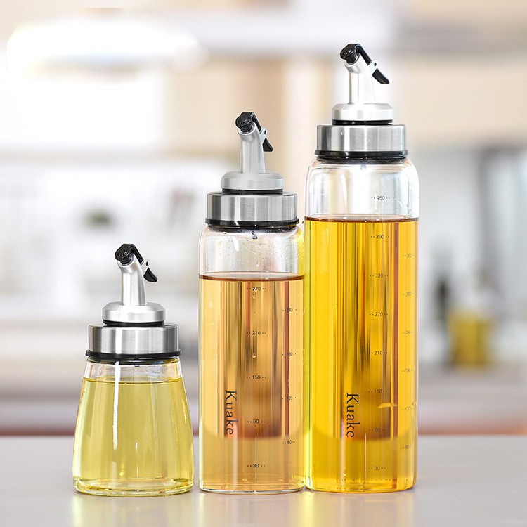 Chai Đựng Dầu Ăn Thủy Tinh Chia Vạch Có Vòi Chiết Rót Tiện Lợi, Dung Tích Từ 160ml Đến 500ml.