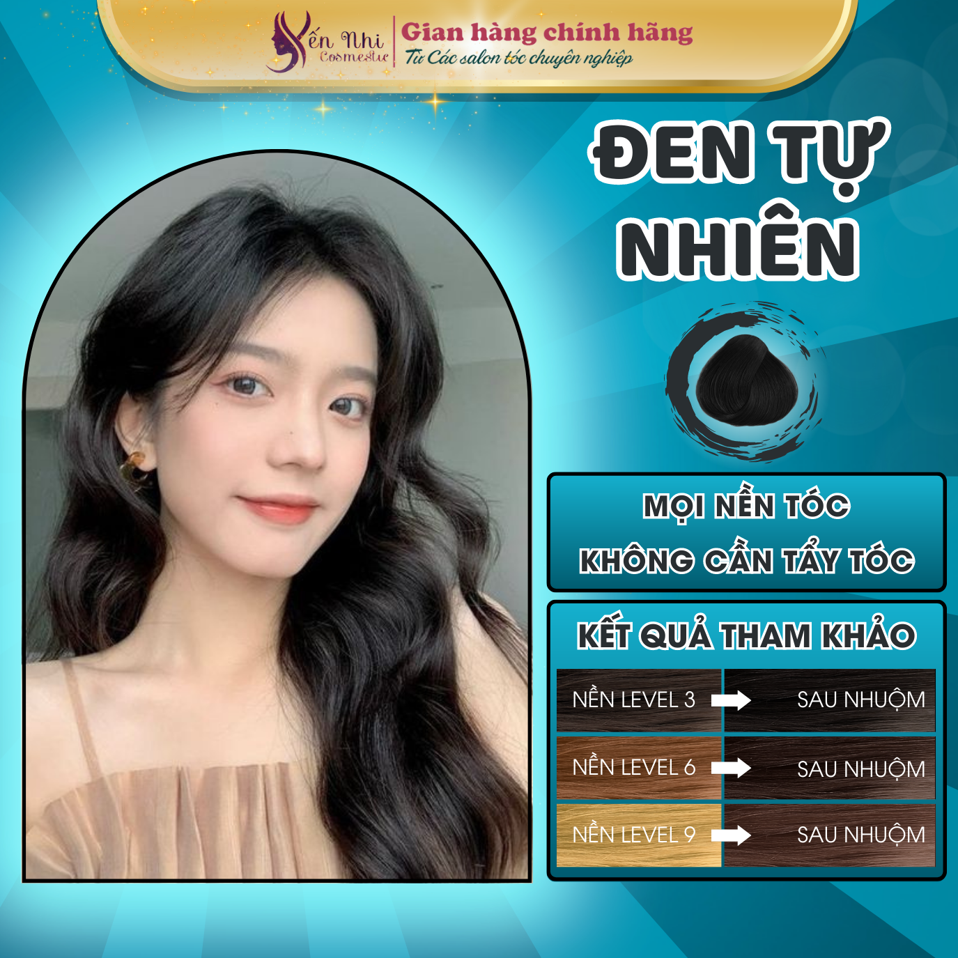 Thuốc nhuộm tóc đen tự nhiên, nên từ mọi nền tóc, Thuốc nhuộm đen tự nhiên, đen tuyền, màu nhuộm phủ bạc 100ml