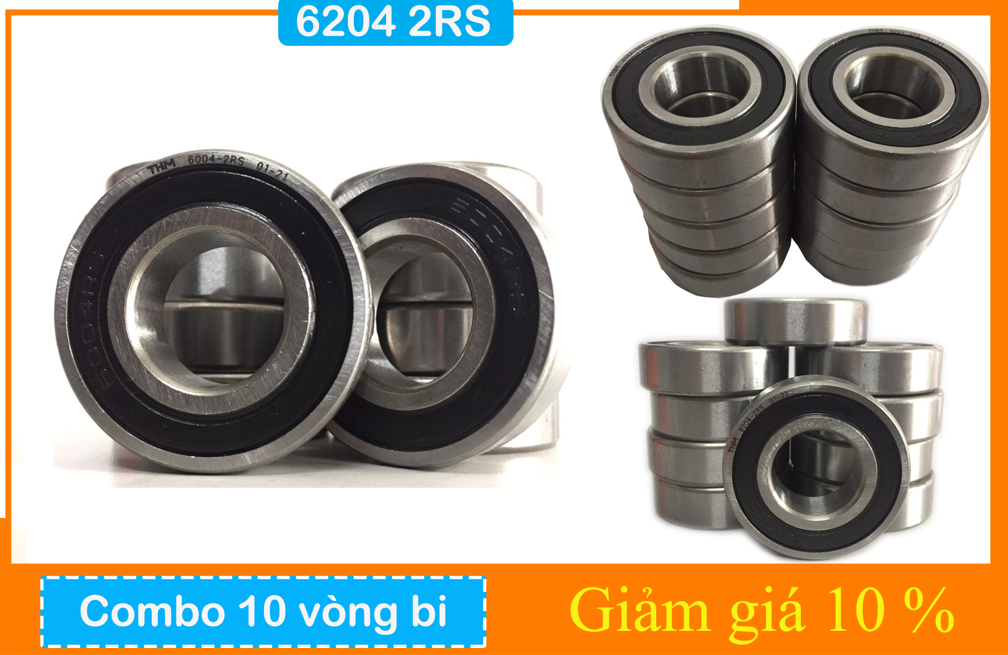 Combo 10 bạc đạn 6204 dùng cho trục 20mm, vòng bi 6004 trục phi 20
