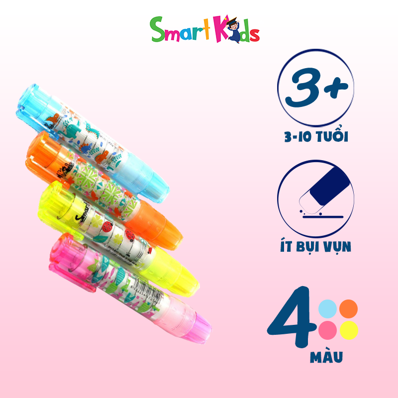 Gôm bấm dạng thanh SmartKids xoá sạch, ít vụn, không làm rách giấy, nhỏ gọn dễ cầm nắm nhiều màu