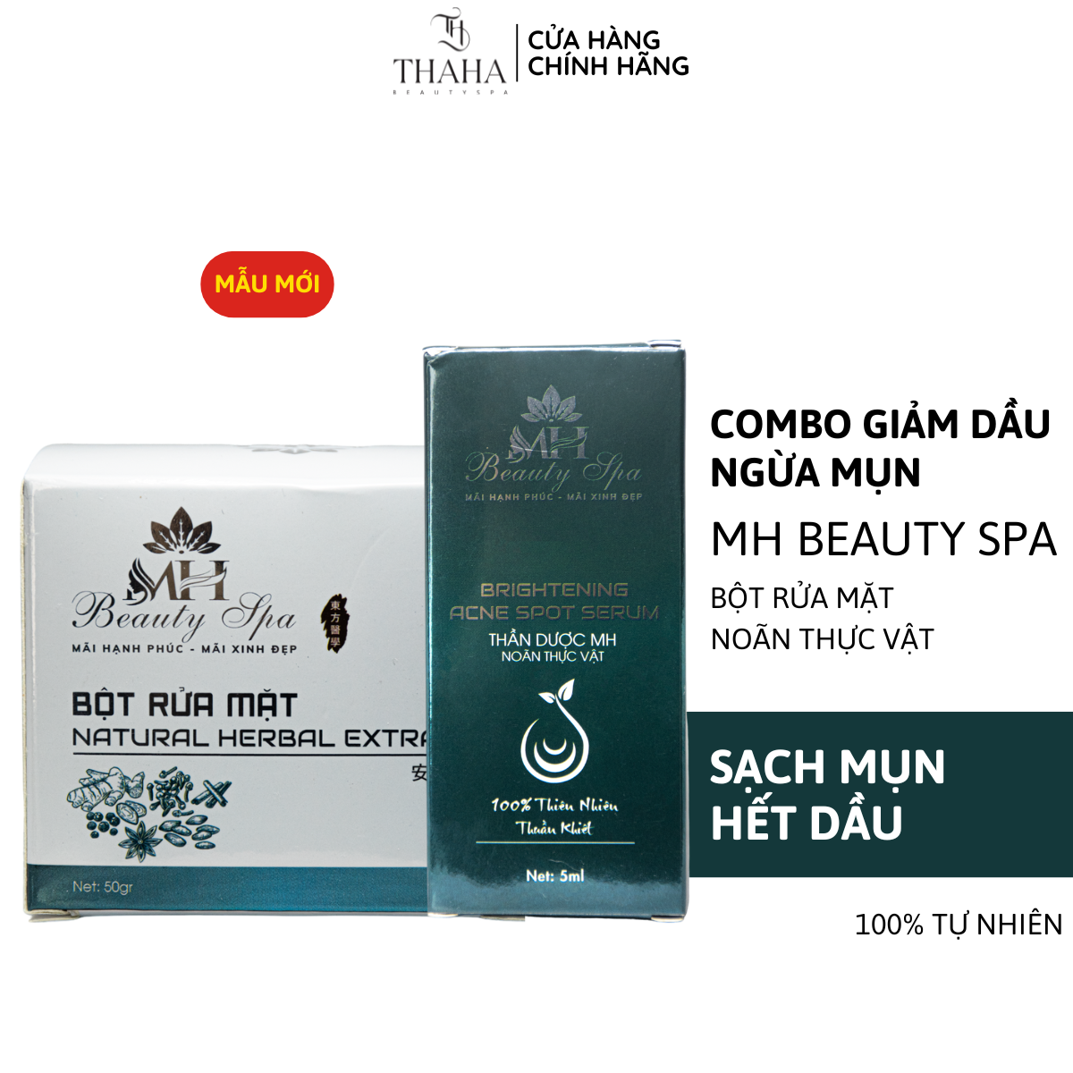 Combo giảm dầu ngừa mụn. bột rửa mặt thảo mộc, noãn thực vật giảm mụn mờ thâm, dành cho da dầu mụn