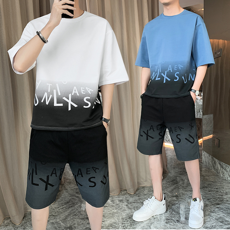 [ Voucher Giảm 50% ] Combo 02 Set Bộ Đồ Thun Hè Nam Áo Tay Ngắn Cổ Tròn Họa Tiết Chữ LXSU Phối Màu Gradient Cùng Quần Short Đùi Cạp Chun Phong Cách Thời Trang Trẻ Trung Năng Động Shiny Sunday 2MEN QA 129