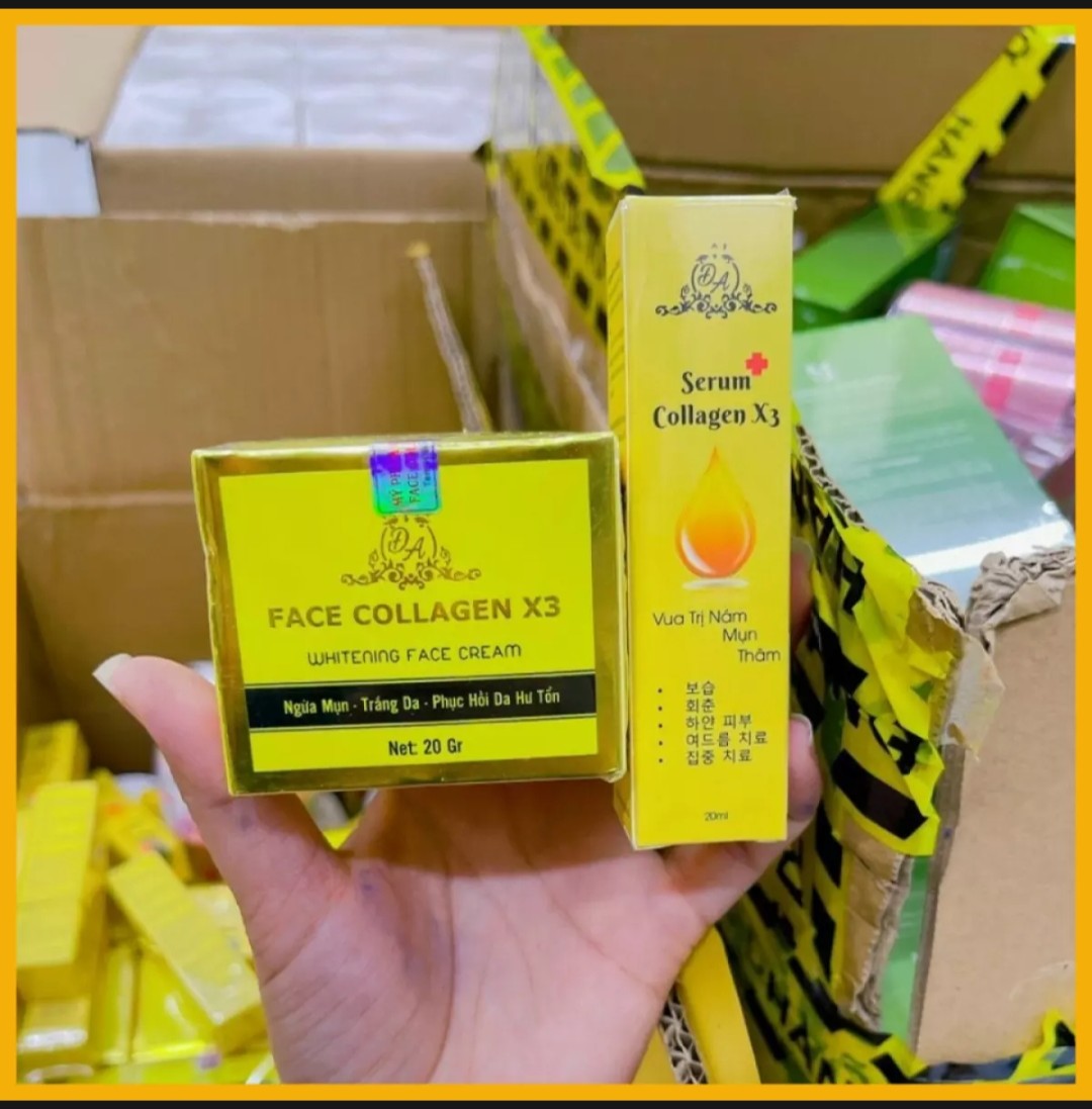 Combo Kem Face trắng da mờ nám Collagen X3 Đông Anh và Serum dưỡng Collagen X3