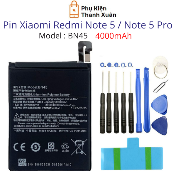 Pin xiaomi redmi note 5 / note 5 pro bn45 4000mah | hàng nhập khẩu | tặng kèm bộ tháo mở