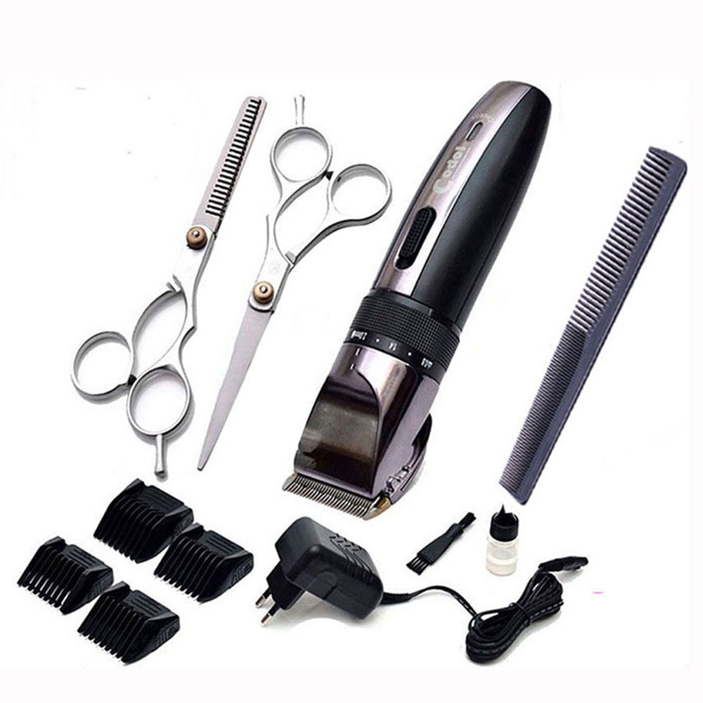 Tông đơ cắt tóc gia đình codol 531tặng bộ kéo - máy cắt tóc có cữ 3,6,9,12mm chạy êm lưỡi bén