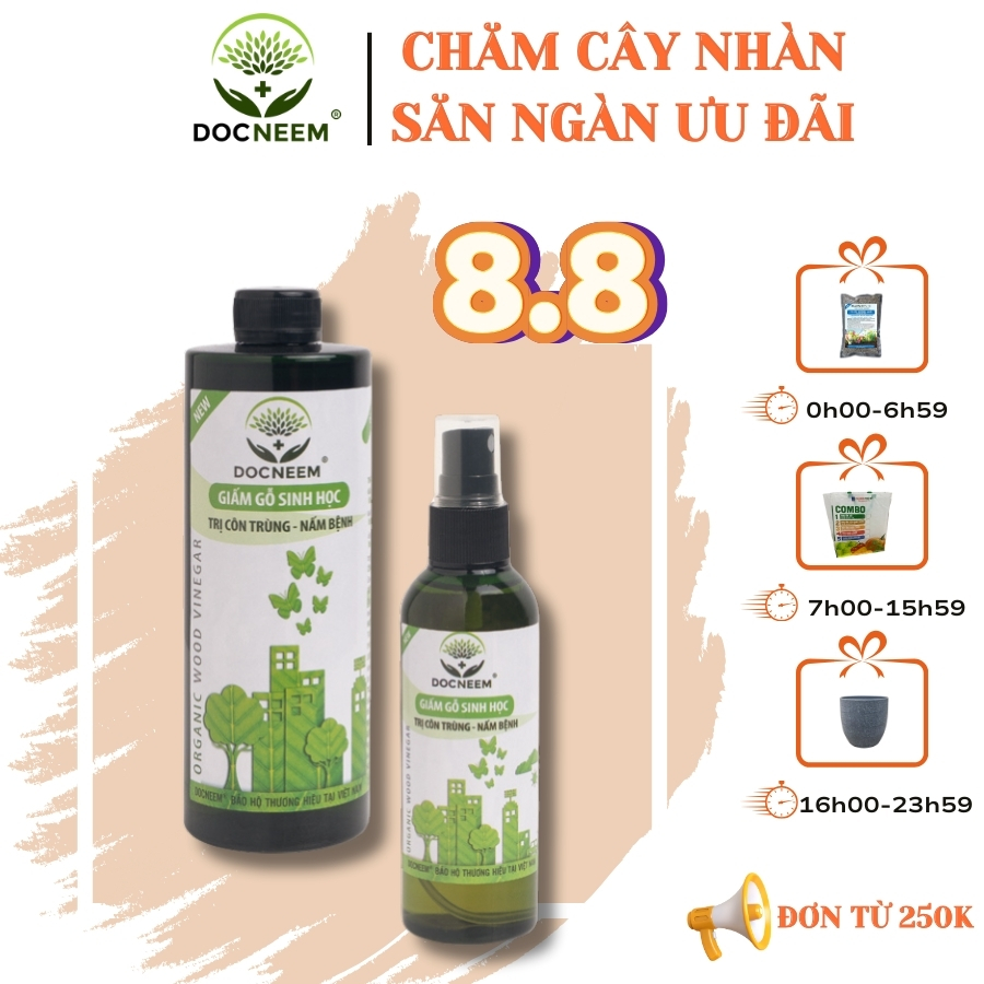 Giấm gỗ sinh học DOCNEEM  xua đuổi côn trùng sâu hại, diệt nấm, bọ trĩ, rệp vảy, nhện đỏ, hữu cơ sinh học, an toàn tuyệt đối, chai 500ml, thương hiệu Docneem