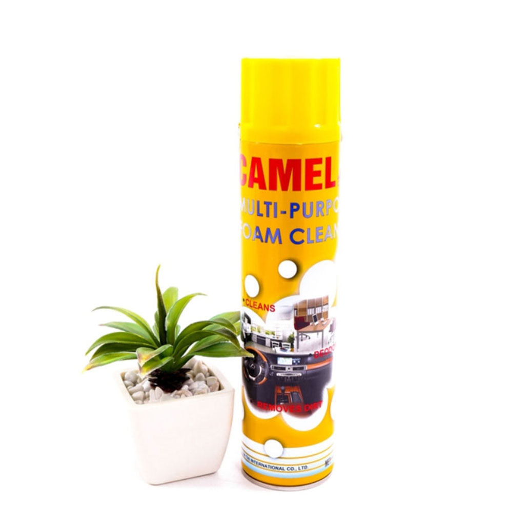 Chai xịt bọt vệ sinh ghế da nội thất ô tô thương hiệu Foam Cleaner Camel an toàn tiện lợi.
