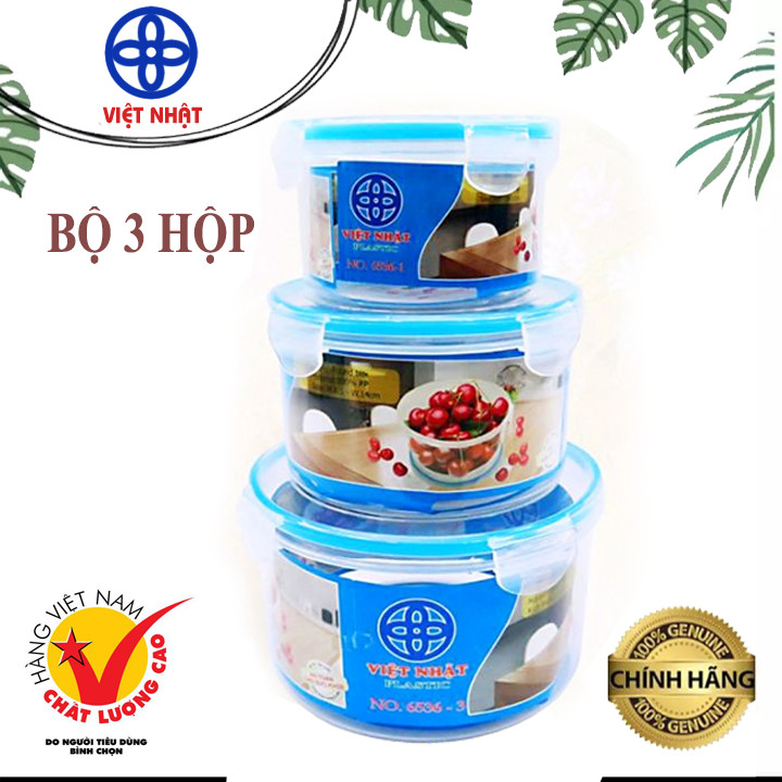 [XẢ KHO CUỐI NĂM] BỘ 3 HỘP NHỰA TRÒN VIỆT NHẬT, BỘ 3 HỘP LẠNH ĐỰNG THỰC PHẨM, HỘP ĐỰNG THỰC PHẨM NẮP GÀI