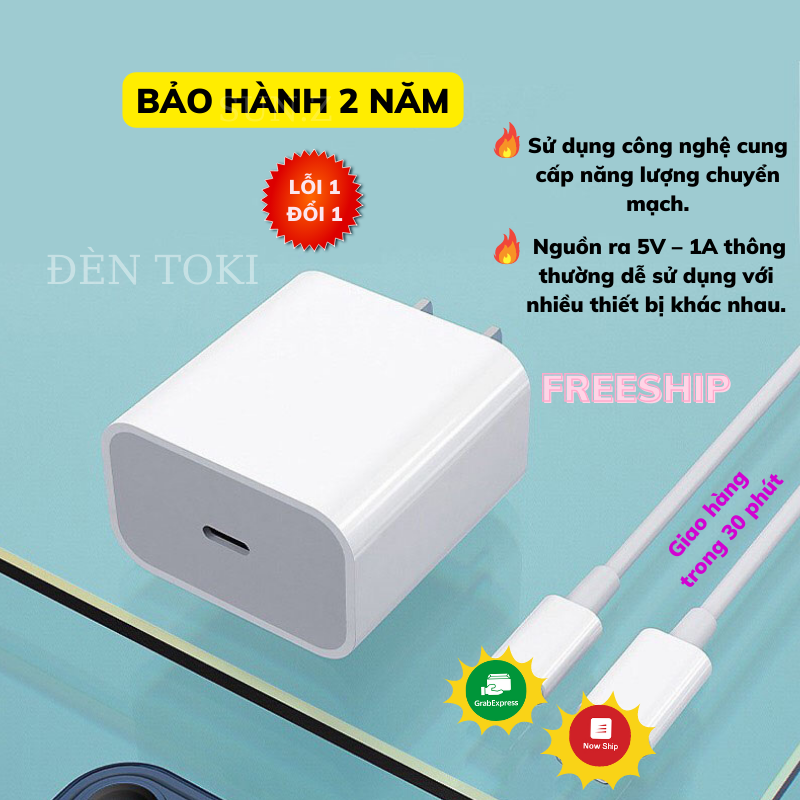 Củ sạc nhanh 20w cáp sạc type c cho điện thoại máy tính bảng tai nghe đèn toki