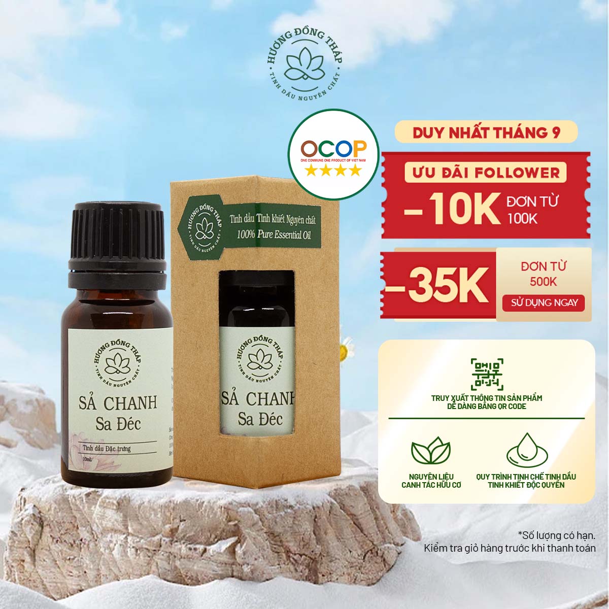 Tinh dầu sả chanh sa đéc hương đồng tháp10, 30ml-mùi đậm, diệt khuẩn, thư giãn, xua đuổi côn trùng hiệu quả