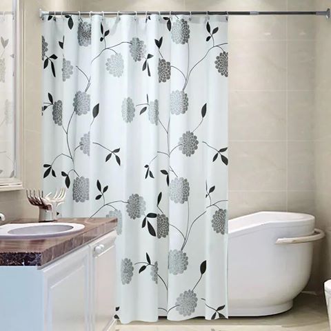 Màn treo nhà tắm lá Đen trắng size 1m8 X 1m8