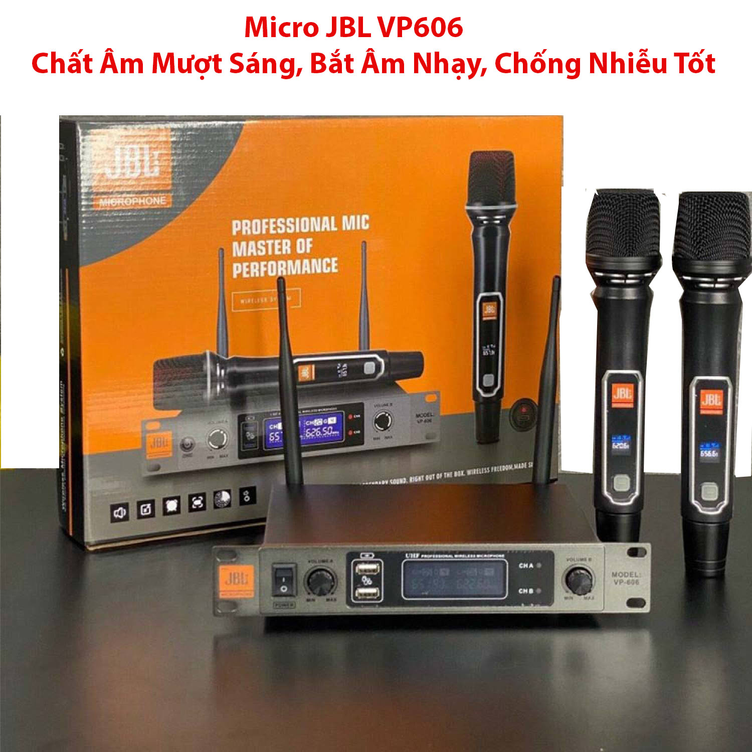 Micro Karaoke Không Dây - Micro Karaoke Chuyên Nghiệp - Micro Karaoke Cho Gia Đình - Micro JBL VP606 – Chất Âm Mượt Sáng, Bắt Âm Nhạy, Chống Nhiễu, Lọc Tiếng Chống Hú, Lọc Tiếng Chống Hú, Chống Nhiễu, Dàn Karaoke Gia Đình, Kinh Doanh