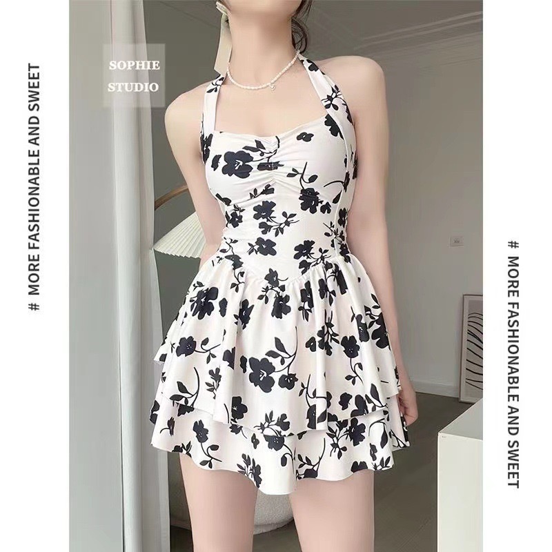Đồ bơi 1 mảnh liền thân bikini đi biển váy xoè kín đáo che bụng B35