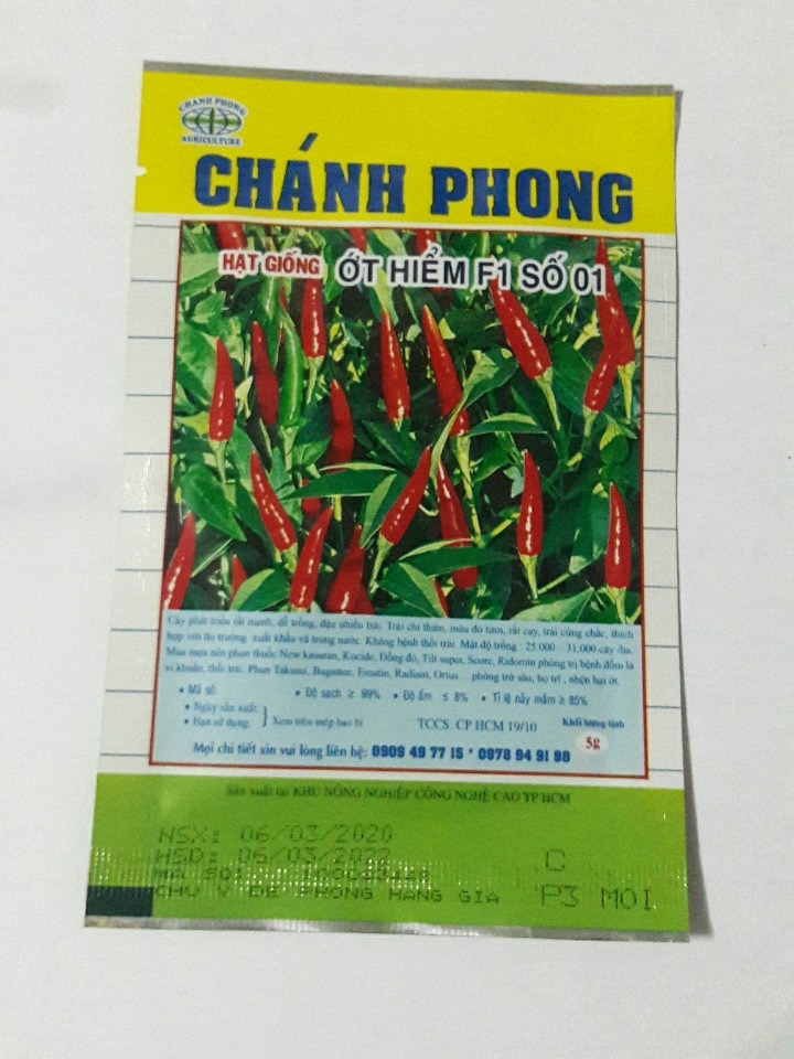 Hạt giống ớt hiểm f1 số 01 .