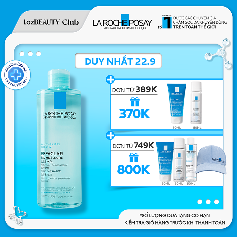 Nước làm sạch sâu và tẩy trang dành cho da mụn da dầu nhạy cảm La RochePosay Effaclar Micellar Water 400ml